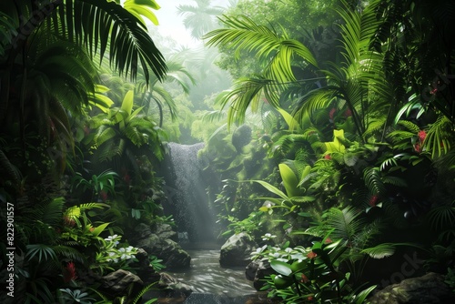 vivid tropical rainforest in bright sunny weather