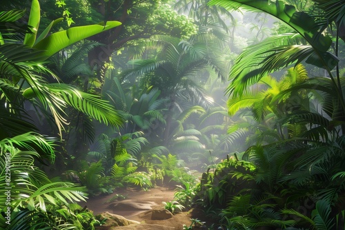 vivid tropical rainforest in bright sunny weather