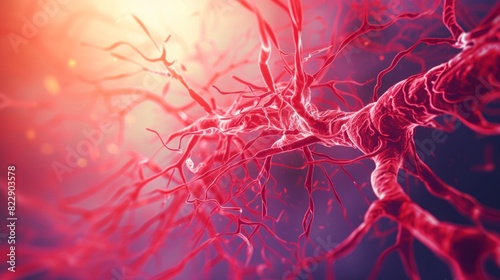 3D illustration of blood vessels inside the muscle. bright colored theme. A biological sample of medical reference photo