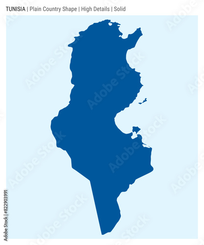 Tunisia plain country map. High Details. Solid style. Shape of Tunisia. Vector illustration.