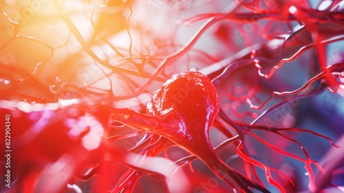 3D illustration of blood vessels inside the muscle. bright colored theme. A biological sample of medical reference