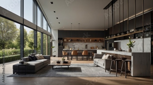 Contemporary Elegance  Open-Plan Living and Kitchen Space. Generative AI