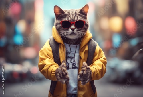 art digital cool illustration cloths cat wearing super sunglasses rapper photo