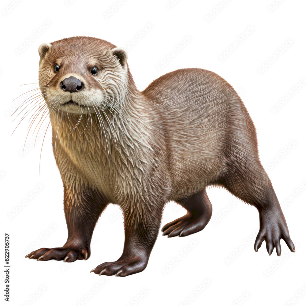 A curious otter with brown fur stands on all fours, looking directly at the viewer. A curious otter with brown fur stands on all fours, looking directly at the viewer.
