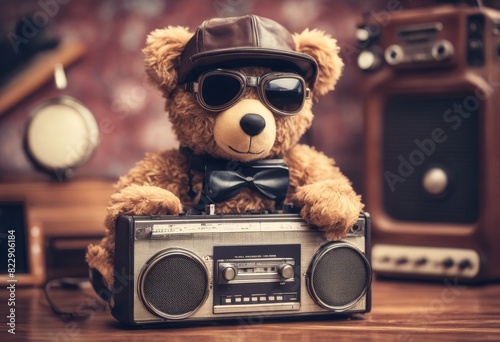 teddy stereo circa radio 80s style bear filtered aviator old s boombox retro tower sitting blaster toy hat cassette design tape vintage photo goggles leather school recorders ghetto music photo