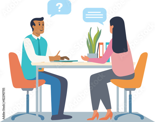 Job Interview in Flat Colorful Modern Office Vector Illustration