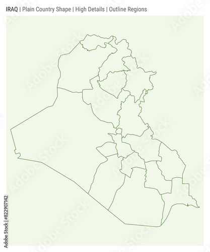 Republic of Iraq plain country map. High Details. Outline Regions style. Shape of Republic of Iraq. Vector illustration.