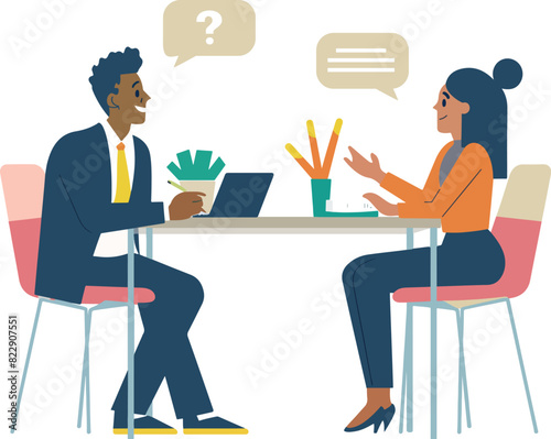Job Interview in Flat Colorful Modern Office Vector Illustration
