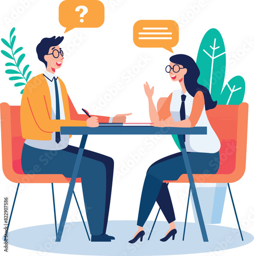 Job Interview in Flat Colorful Modern Office Vector Illustration