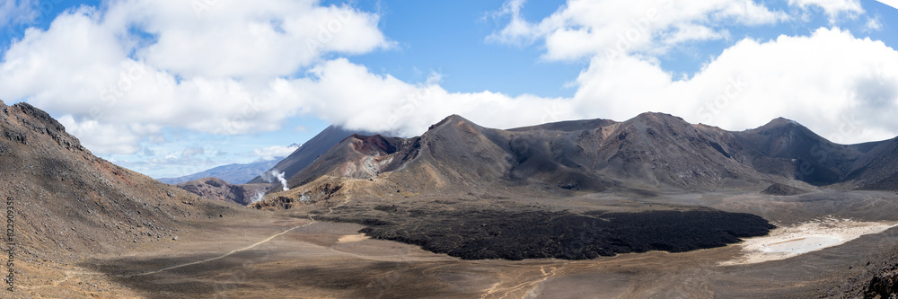 Iconic Red Crater : Dramatic volcanic site features lava fields and geothermal activity, Tongariro Alpine Crossing in Tongariro National Park, New Zealand Iconic Red Crater : Dramatic volcanic site features lava fields and geothermal activity, Tongariro Alpine Crossing in Tongariro National Park, New Zealand