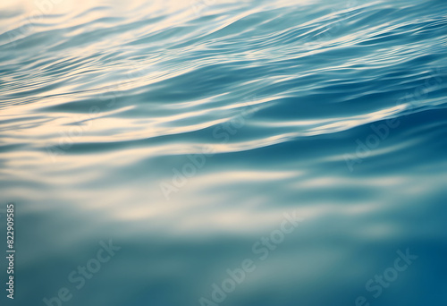 A serene close-up of gentle ocean waves with a soft focus effect, capturing the calming motion and reflections of light on the water surface.