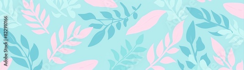 Seamless pastel leaf pattern in blue and pink tones, perfect for backgrounds, textiles, and wall art.