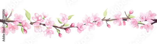 Delicate watercolor illustration of pink cherry blossoms on a branch  perfect for spring-themed designs and background elements.