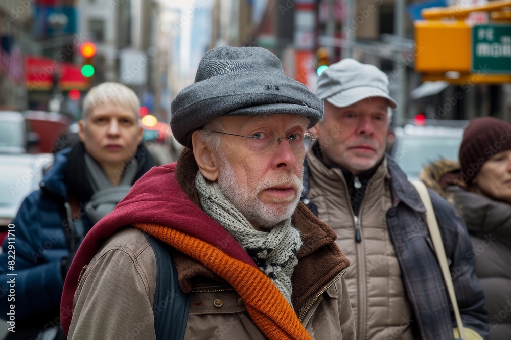 Elderly man in a cap on the street. Elderly man in a cap on the street.