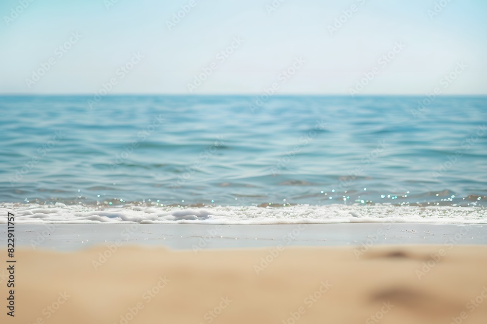Abstract Seascape with Blurred Sandy Beach and Ocean Waves