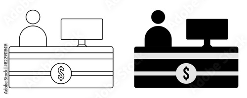 bank teller icon set, simple and modern design isolated on white background.