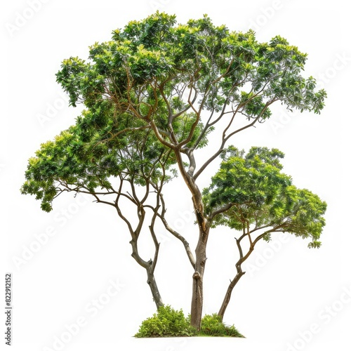 Cutout jungle green trees isolated on white background    