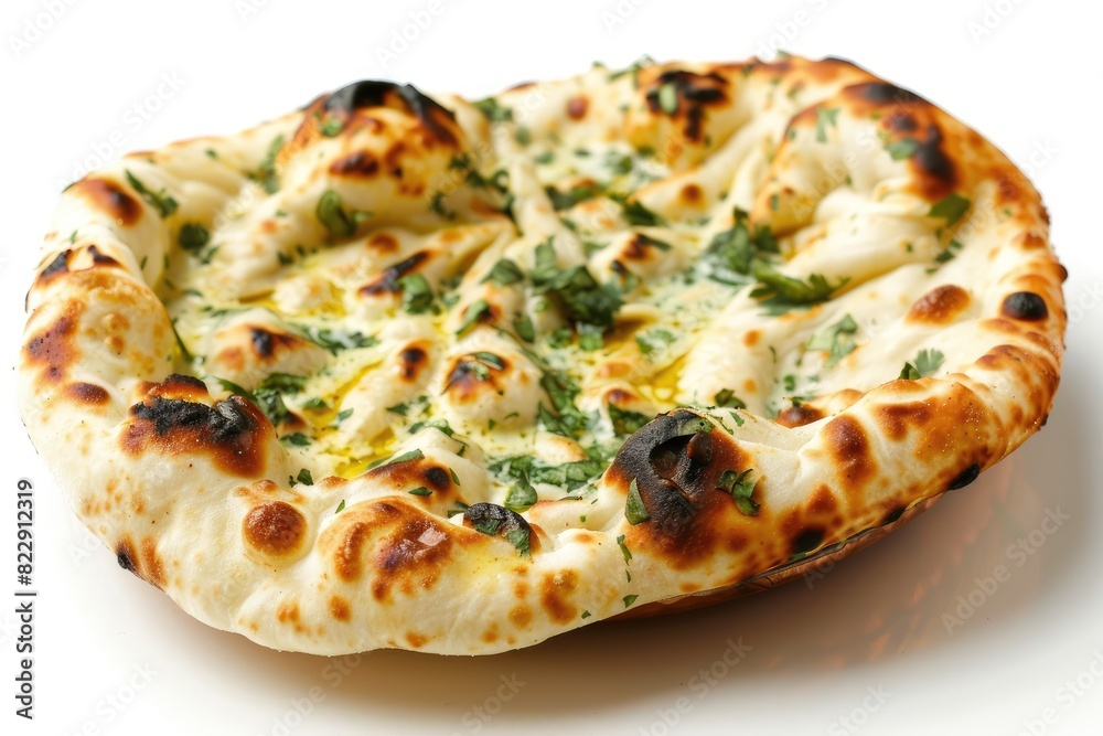 Traditional Indian curry with naan bread on a white background Traditional Indian curry with naan bread on a white background