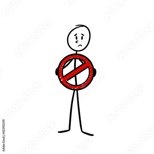sad stick figure holding a stop sign