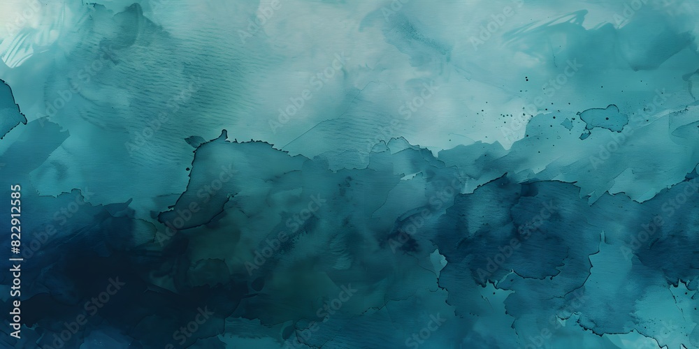 Abstract Teal Watercolor Background with Smooth Brush Strokes