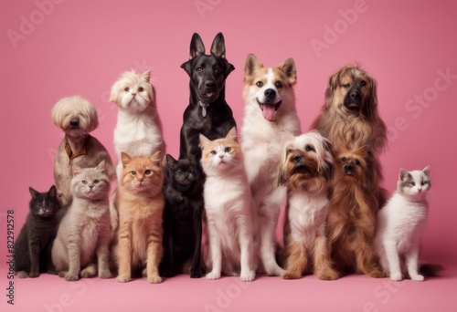 background cat bodies dogs human pink funny group animal birthday body casual attire clothes collage collection concept cool creative cute dancing different dog