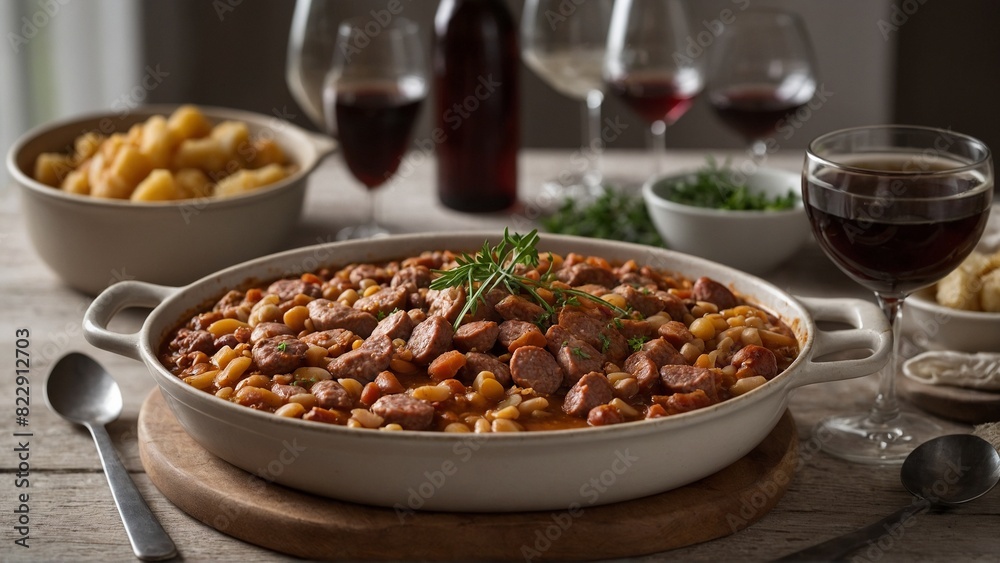 Cassoulet - Slow-cooked casserole with beans, pork, and sausage. Cassoulet - Slow-cooked casserole with beans, pork, and sausage.