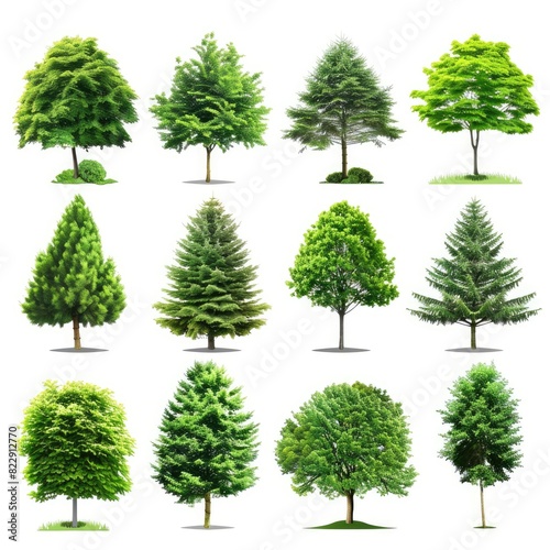 Environmental outside eco trees shapes collections isolated on white background    