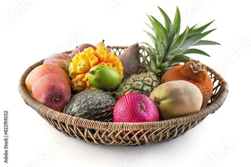 Assortment of exotic fruits in basket isolated