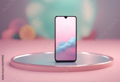 3d pastel colors rendering smartphone background touch three dimensional advertise blank blue mobile phone communication computer concept desktop device digital display