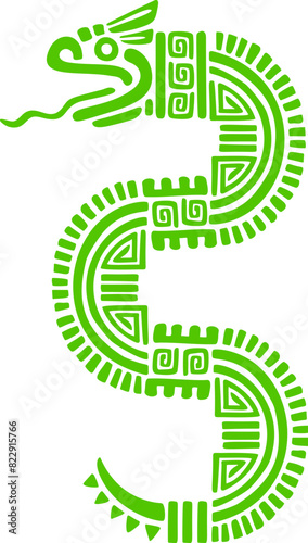 Mayan and Aztec totem of snake, Maya and Inca tribal vector symbol. Ancient Mexican culture and native ethnic totem of Aztecs and Mayan religious deity, serpent snake for tattoo with line pattern