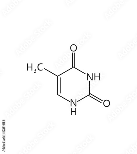Thymine nucleic acid, nitrogenous base, nitrogen and hydrogen formula. Nitrogen and hydrogen medicine molecule, DNA nitrogenous base molecular structure or nucleic acid biology vector formula