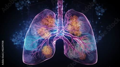 hologram of human lungs, diagrammatic diagnostic concept photo