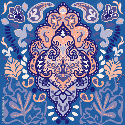 Beautiful vector damask seamless pattern. Indian medallion background. Mandala style. Ornament for print, textile, fabric, texture, wrapping paper, cover.