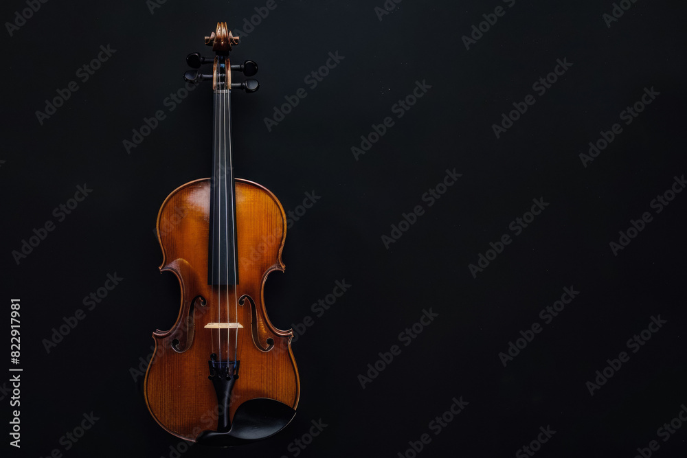 Fototapeta premium Classic Wooden Violin Closeup On Neutral Black Background Created Using Artificial Intelligence