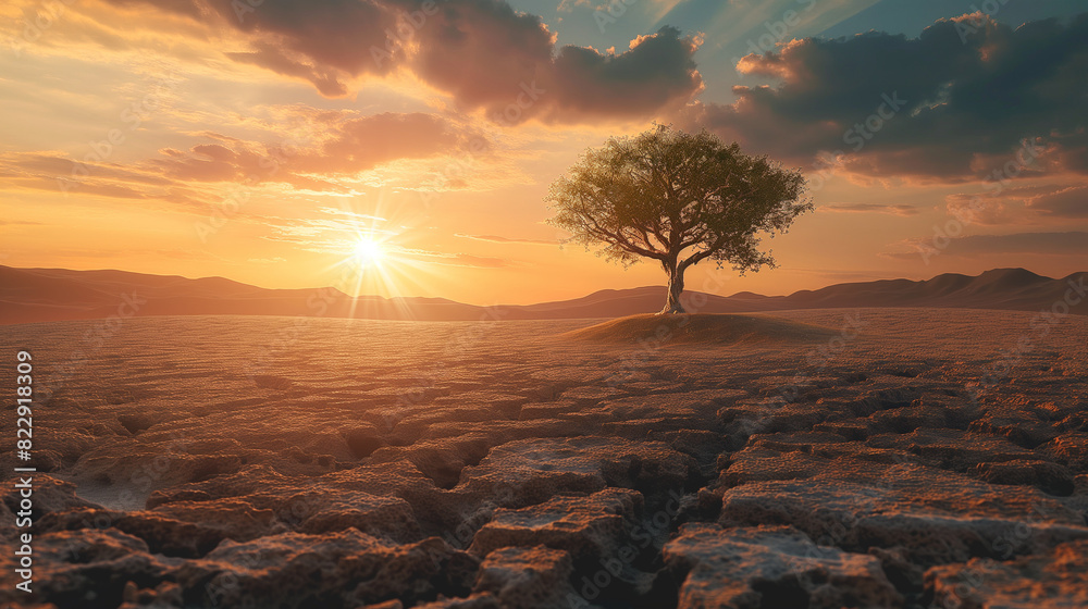 sunset in the desert. Climate change effect sunset in the desert. Climate change effect