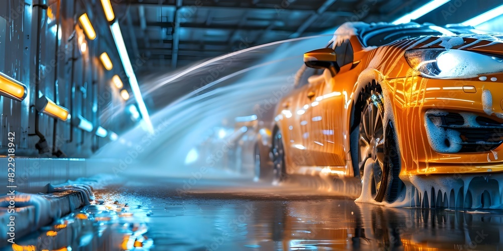 Indepth look at car washing process at a car wash. Concept Car Wash