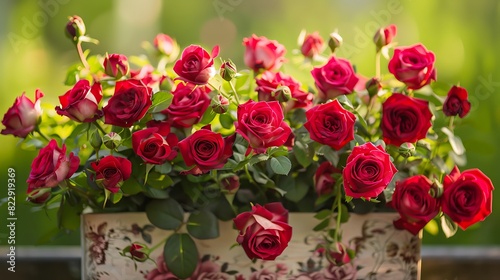 a decorative box full of beautiful red roses
