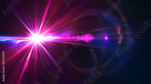 Abstract Neon bright lens flare colored on black background