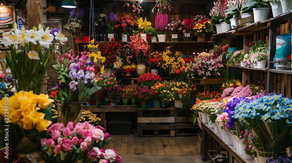 Beautiful colorful flowers in a flower shop