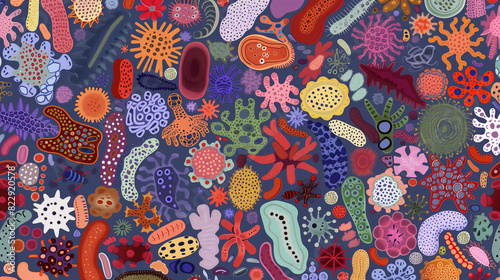 2D illustrate of the diversity among Eubacteria, showing various shapes and structures photo