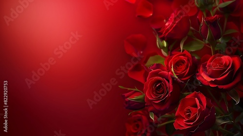 Beautiful red rose bouquet on red background