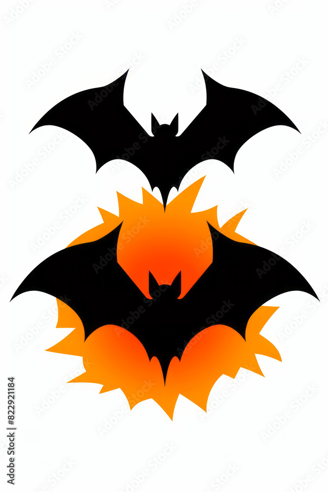 Group of bats flying through the air with orange and black colors. Group of bats flying through the air with orange and black colors.