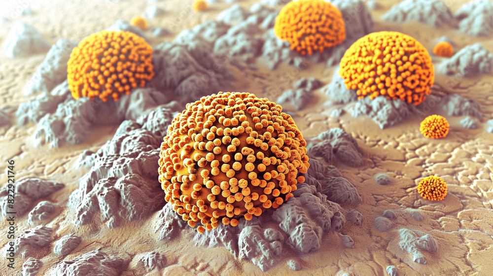 Fototapeta premium Detailed 3D Rendering: Skin Pores Clogged with Sebum and Bacteria, Leading to Acne Formation