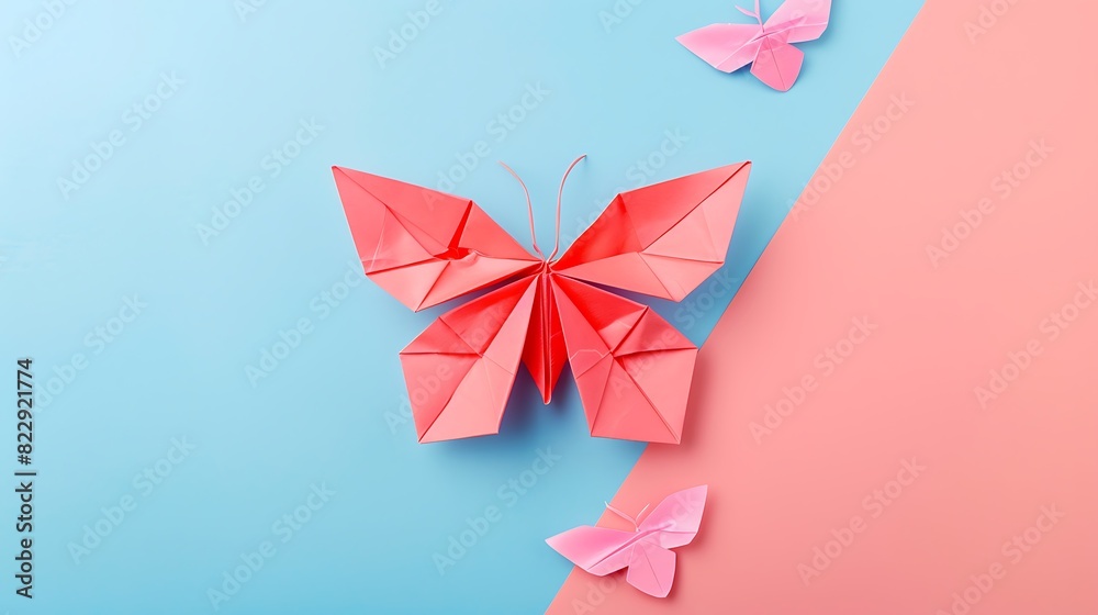 butterfly of origami on blue and pink background butterfly of origami on blue and pink background