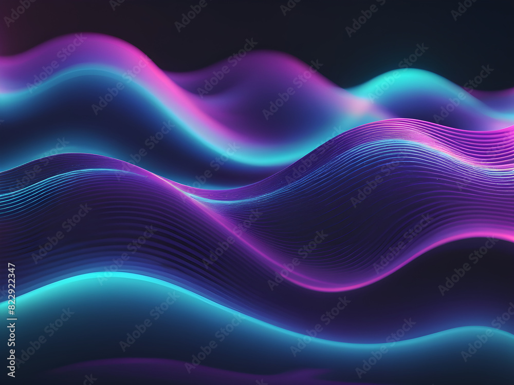 Neon ripple texture. Defocused glow. Iridescent wave. Blur purple blue ...