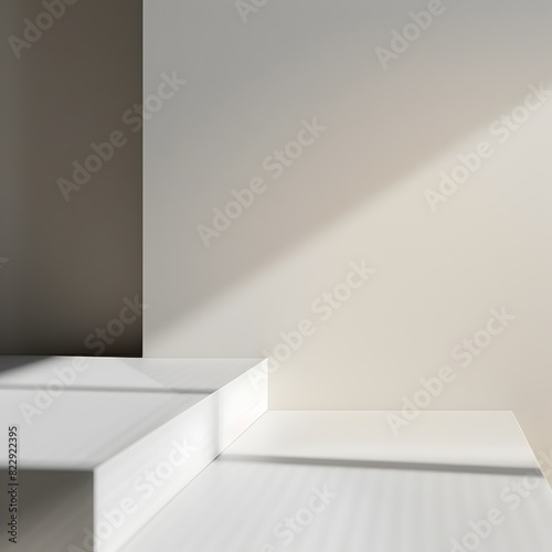 Minimalist Table Corner Basking in Soft Moody Light with Geometric Patterns © Kraiwit
