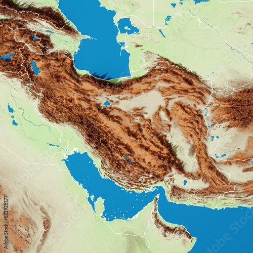 6K Iran Topographic Map 3D Render Highlight photo