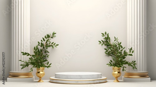 Elegant Podium with Columns and Greenery for Classic Product Display