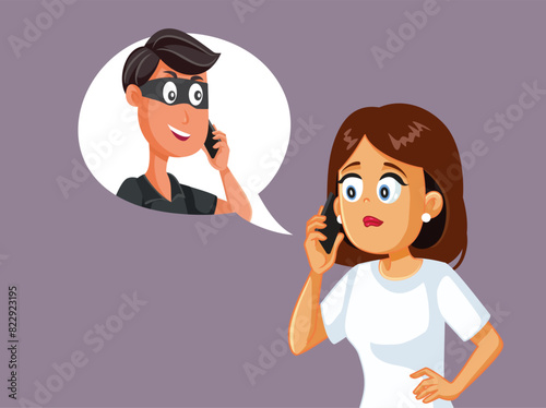 
Woman Talking on the Phone with a Scammer Vector Cartoon
Victim of online scamming scheme giving her personal data
