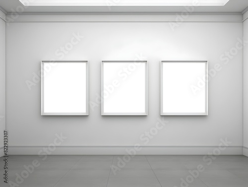 Empty Room With Blank White Picture Frames and Sunlit Minimalist Interior Design